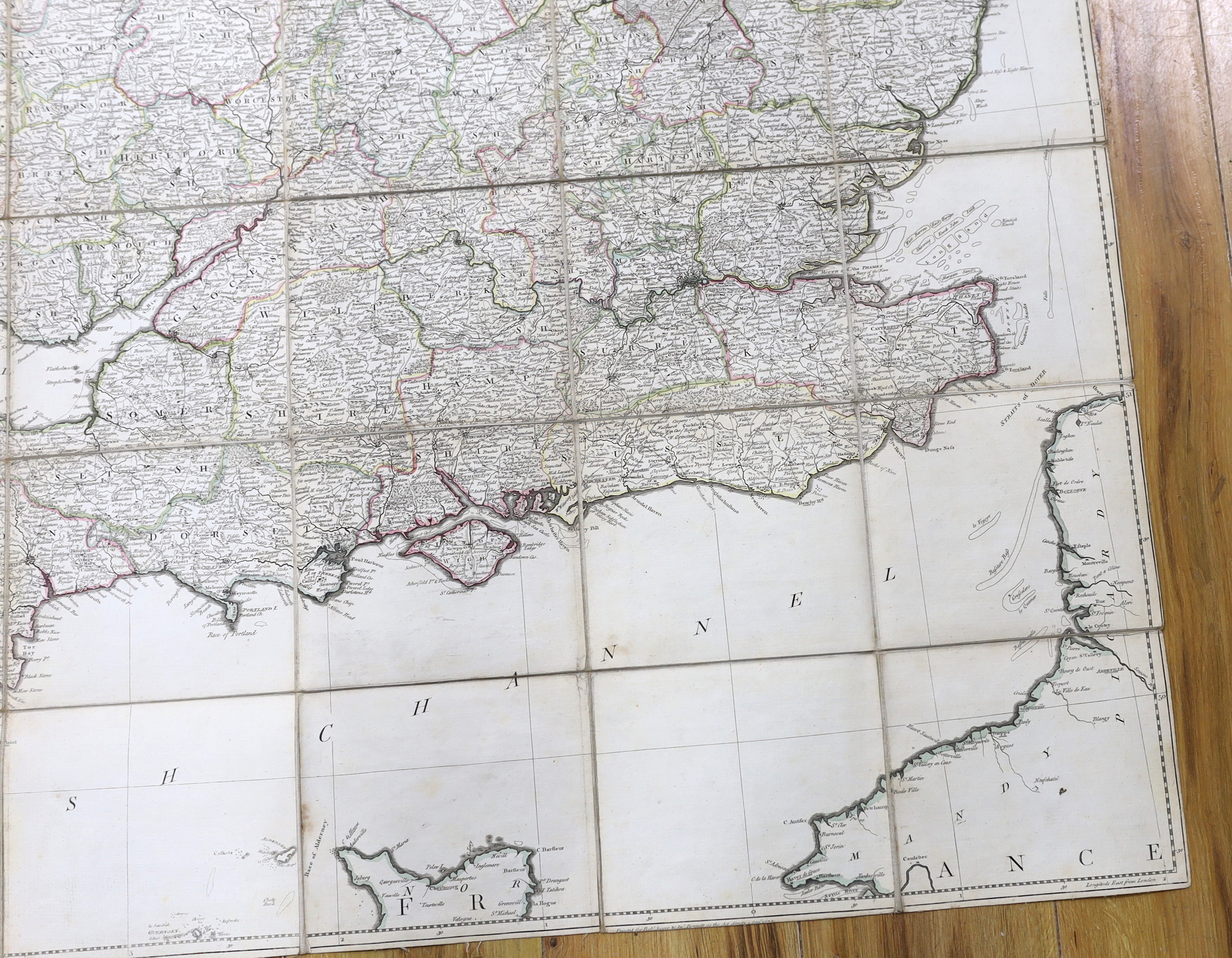 Kitchen, Thomas - South Britain or England and Wales, Drawn from several Surveys & C on the New Projection corrected from Astrometrical Observations…a hand-coloured engraved folding map, linen backed, Robert Sawyer and J